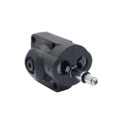 Black plastic cartridge with polished chrome stem and screw with black rubber seals.