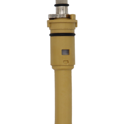 Tan plastic cartridge with metal handle connection with black rubber o-rings.