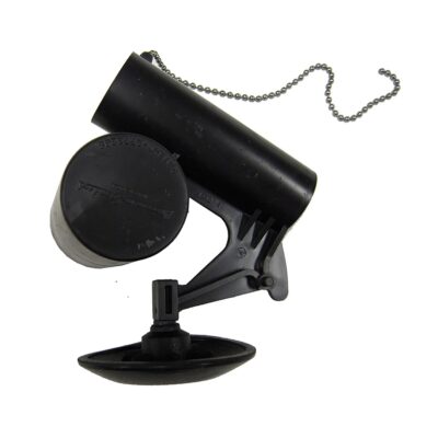 Black plastic actuator with black rubber disc and beaded chain.