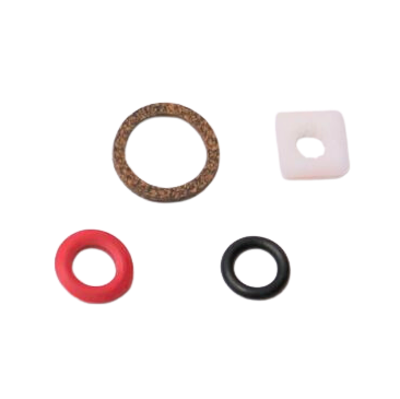 Cork o-ring red rubber o-ring black rubber o-ring and square white plastic handle adapter.