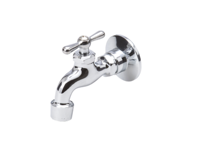 Polished chrome faucet with lever handle.