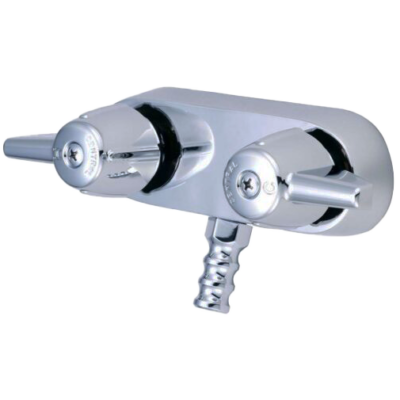 Polished chrome clawfoot tub faucet.