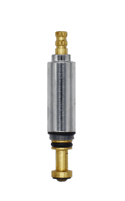 Polished chrome body with bright brass stem black rubber o-rings and washer with a brass screw.