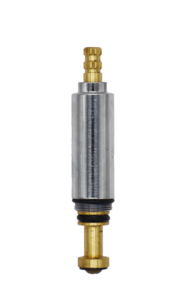 Polished chrome body with bright brass stem black rubber o-rings and washer with a brass screw.