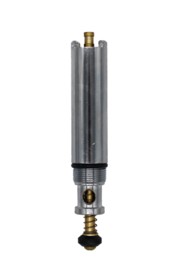 Polished chrome body brass stem black rubber o-ring stainless sprting black rubber washer with a brass screw.