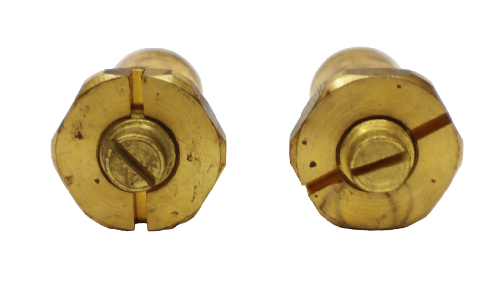Bright brass stops with screw drive ends.