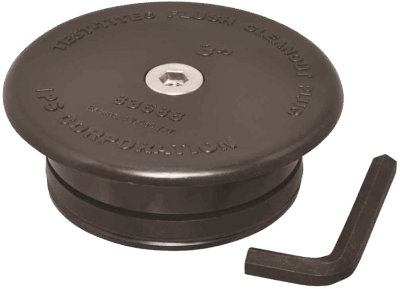 Black plastic cover with stainles hex screw with black rubber seal.