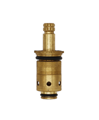 Bright brass cartridge with black rubber o-rings.