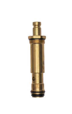 Bright brass diverter assembly with push button top and black rubber o-rings.
