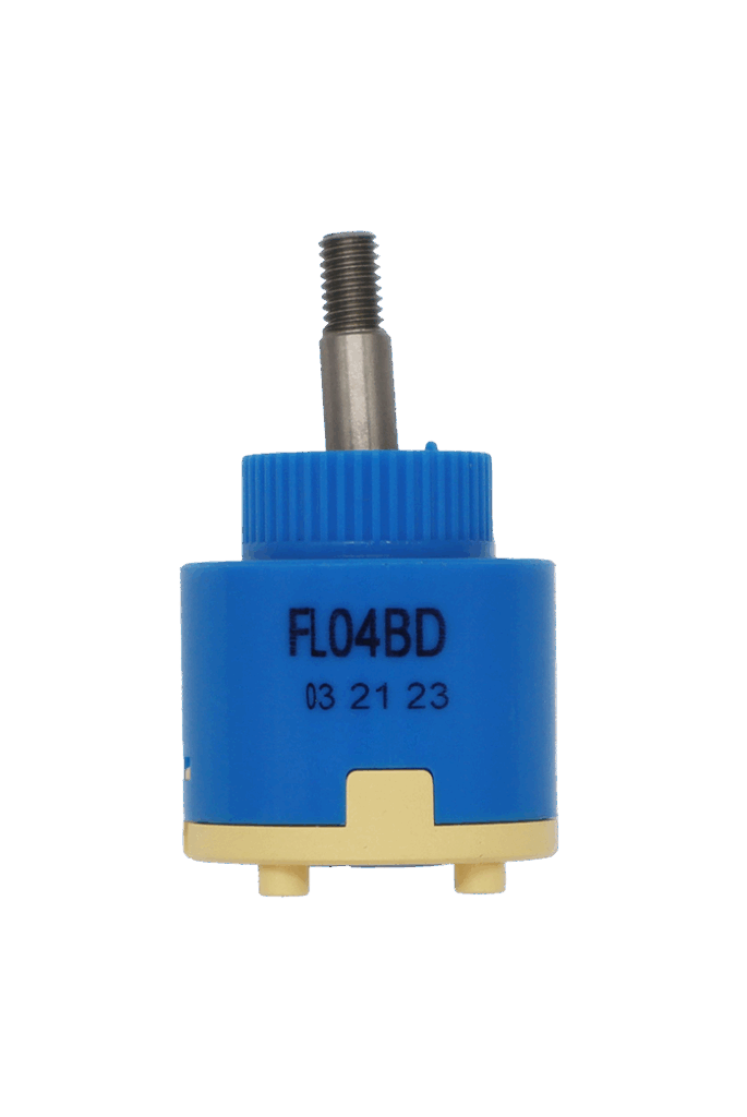 Blue cartridge with tan bottom with a threaded joystick style handle connection.