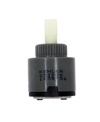 Grey and black plastic cartridge with white square handle connection with white rubber seals.