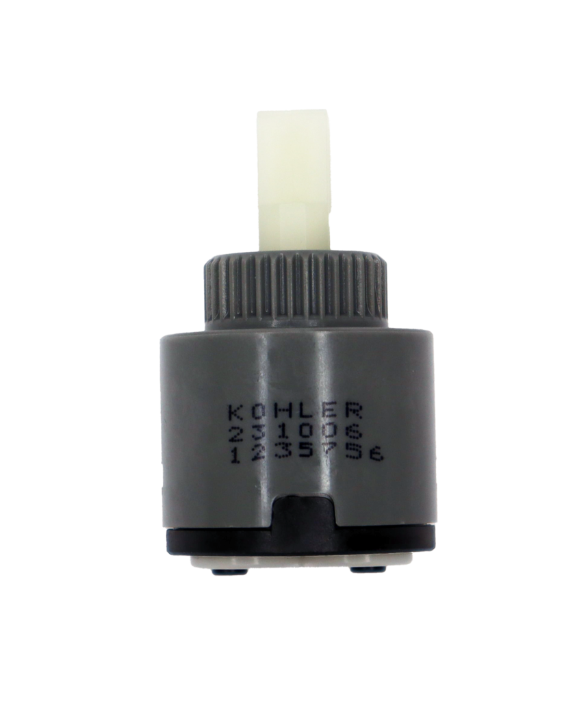 Grey and black plastic cartridge with white square handle connection with white rubber seals.