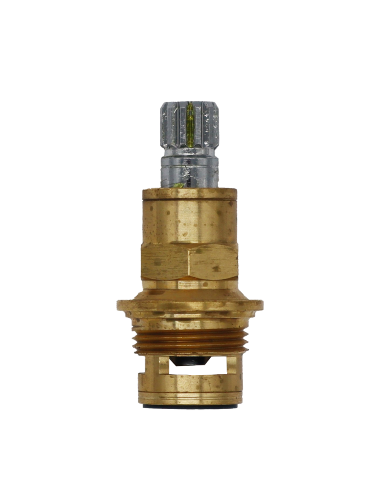 Bright brass cartridge with polished chrome stem with black rubber bottom seal.