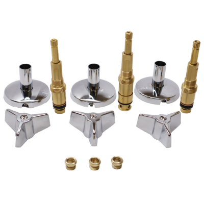 Polished chrome esctucheons & handles with bright brass stems and faucet seats.