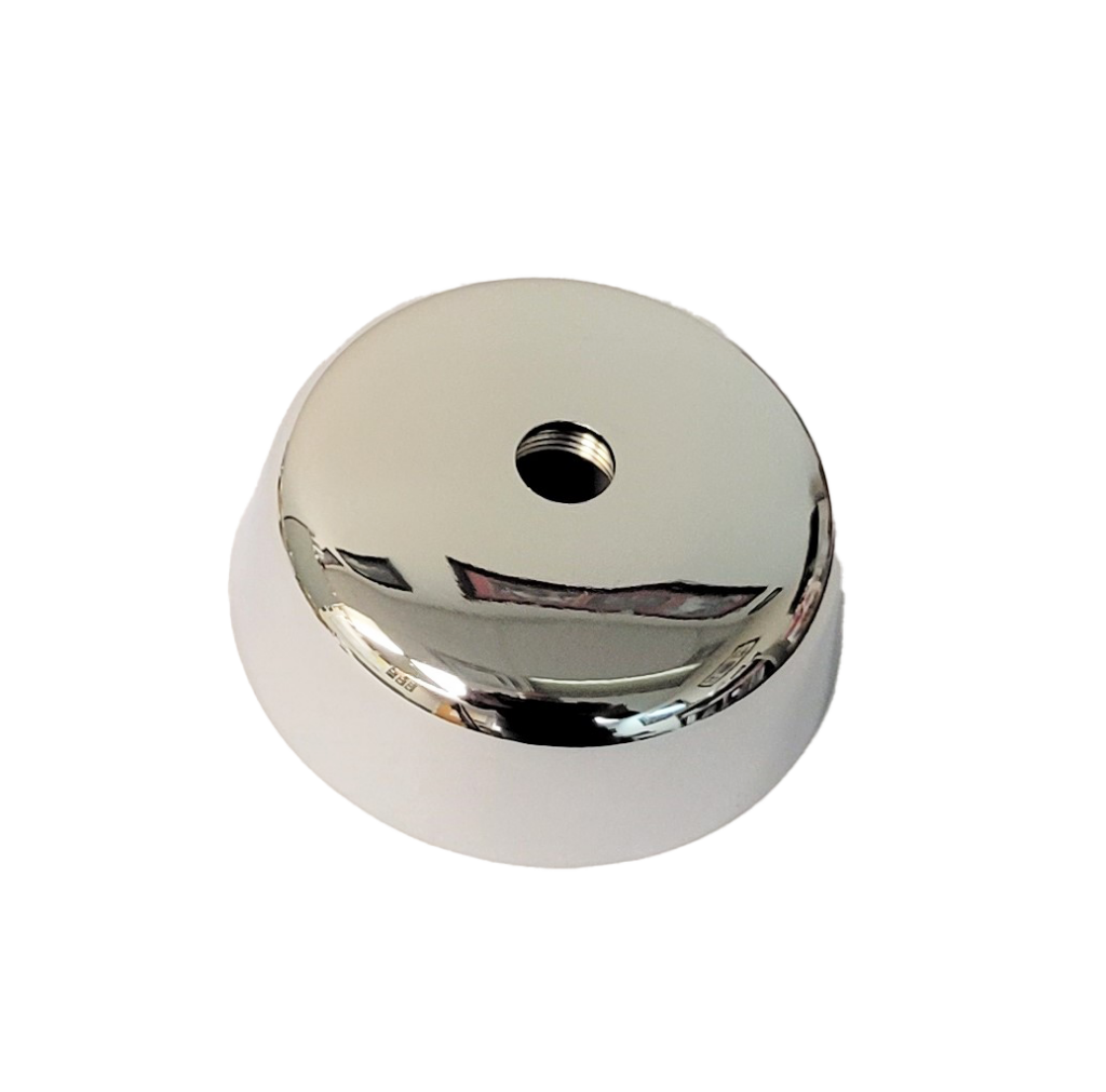 Polished chrome escutcheon with female threaded end.