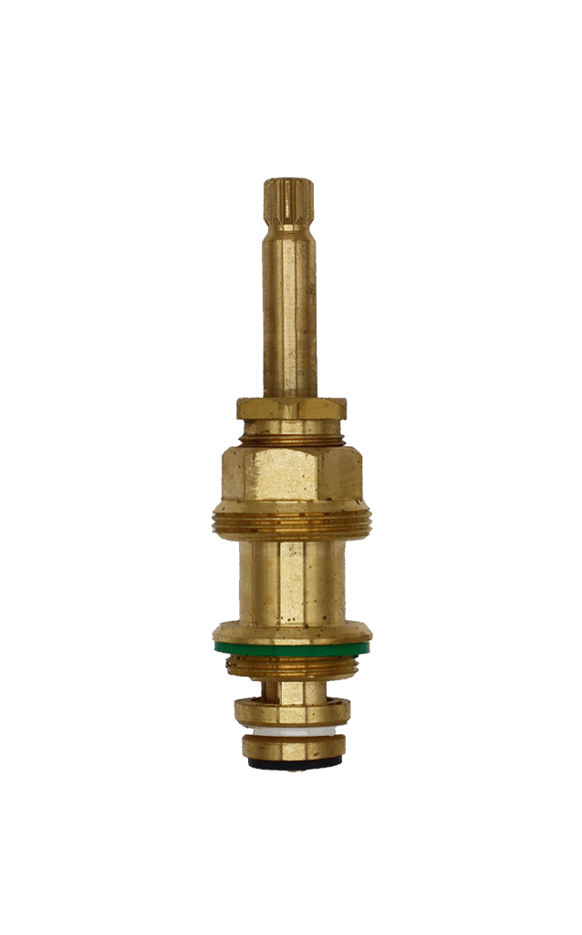 Bright brass stem with fiber rubber washer and brass screw.