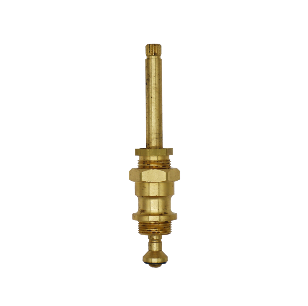 Bright brass compression stem with black rubber washer and brass screw.