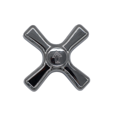 Polished chrome x-cross handle with threaded index button and stainless screw.