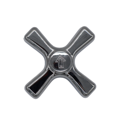 Polished chrome x-cross handle with threaded index button and stainless screw.