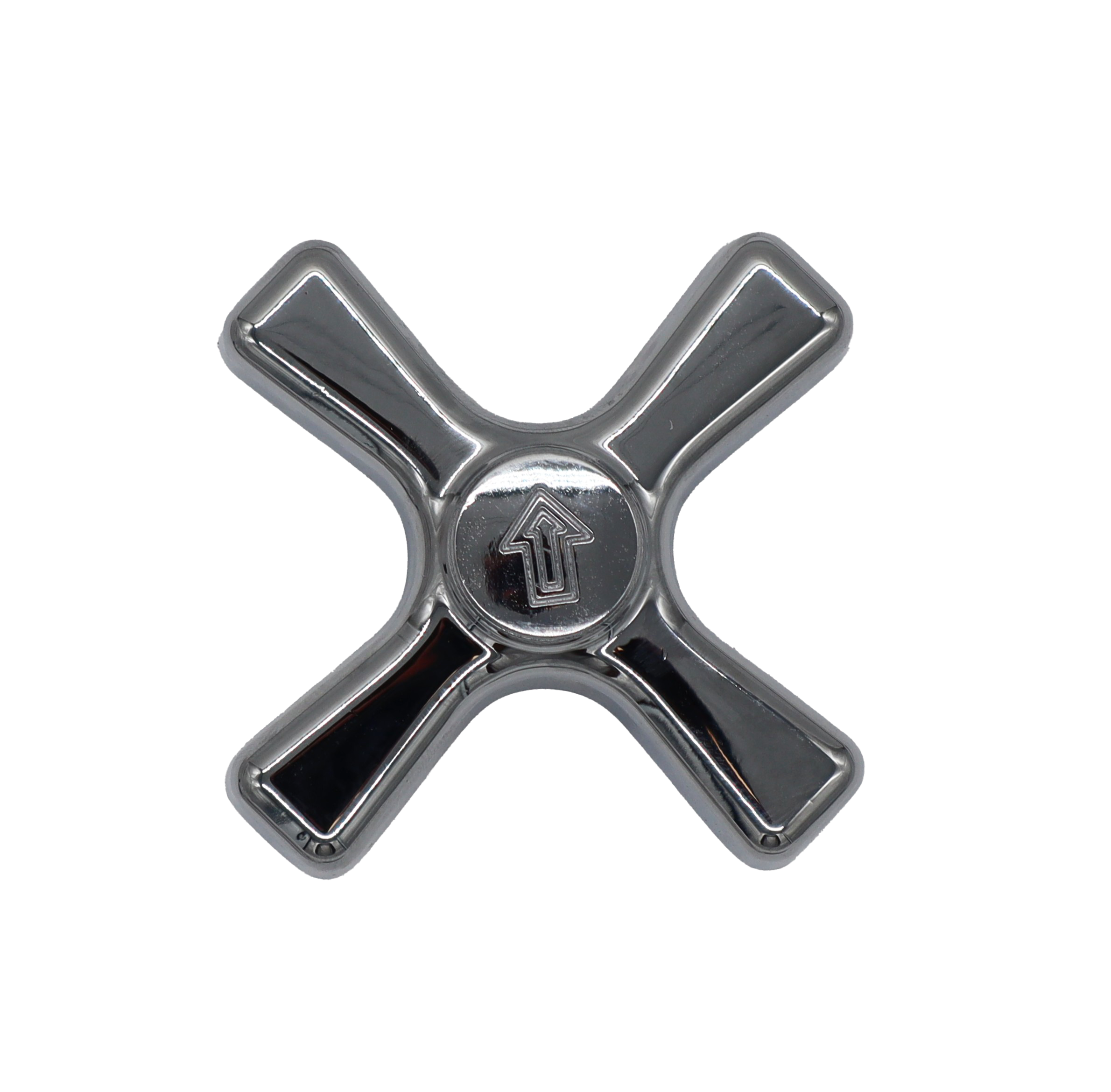 Polished chrome x-cross handle with threaded index button and stainless screw.