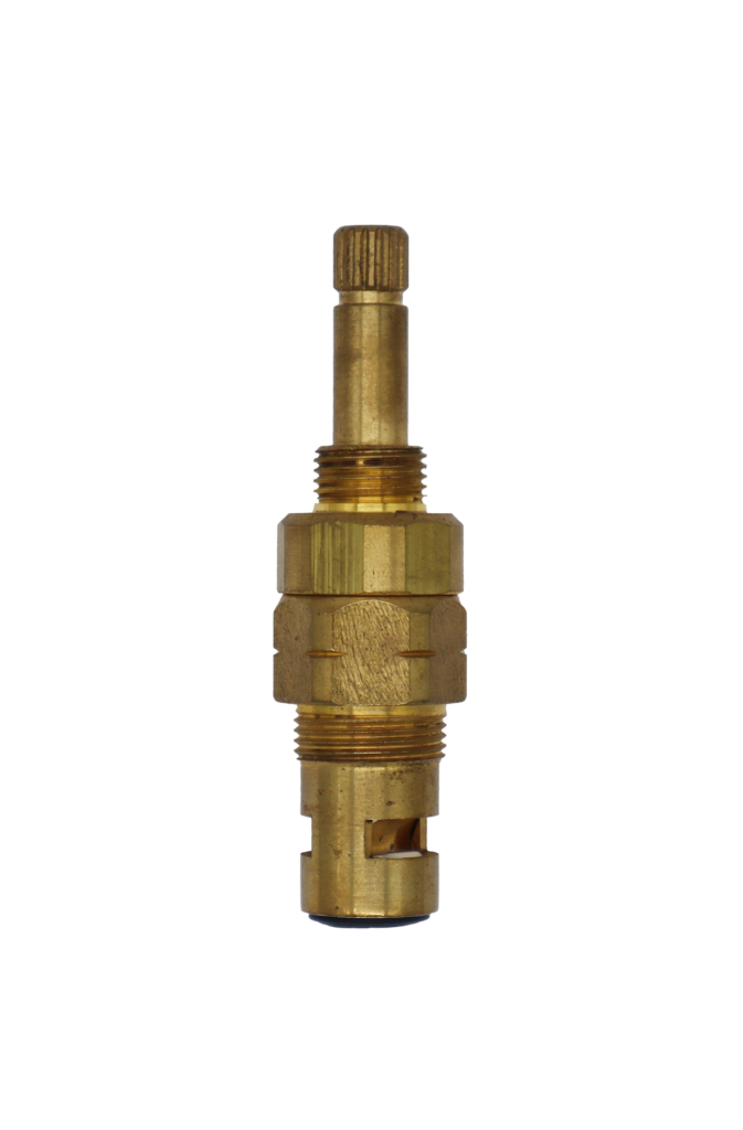 Bright brass cartrdige with white ceramic discs and balck bottom washer.