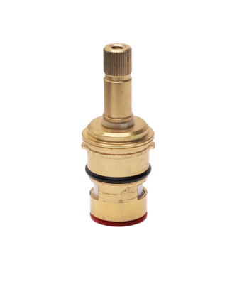 Bright brass cartridge with white ceramic disc black o-ring and red bottom seal.