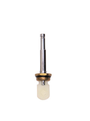 Polished chrome button with brass bonnet and white plastic diverter.
