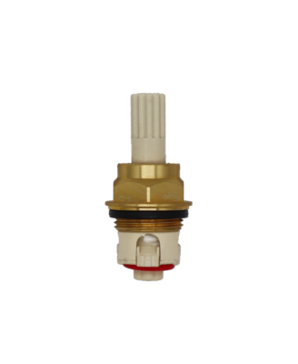 White platic cartridge with brass nut black o-ring and red bottom seal.