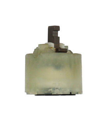 Clear plastic cartridge with white limit stop metal handle connection and black rubber bottom seals.