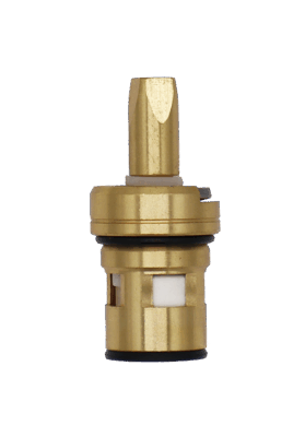 Bright brass cartridge with metal clip with white ceramic discs and black oring and seal.