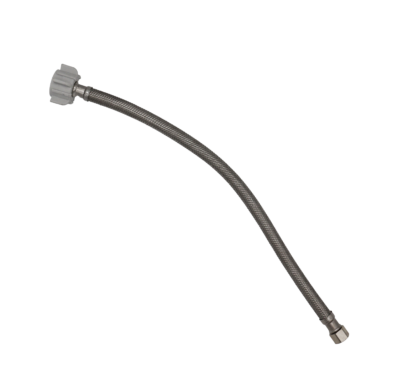 Braided stainless steel hose with nylon ballcock nut.