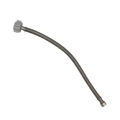 Braided stainless steel hose with nylon ballcock nut.