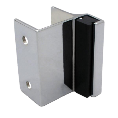 Polished chrome hinger with black rubber bumper.