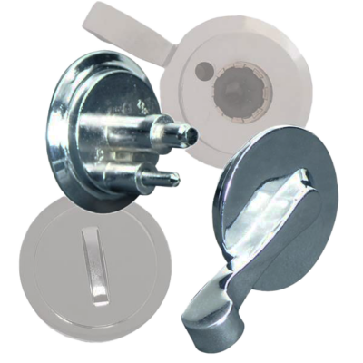 Polished chrome lever handle.