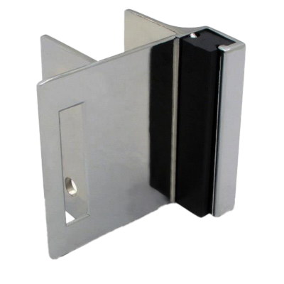 Polished chrome bracket with black rubber bumper.