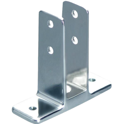 Polished chrome urinal screen with screw holes.
