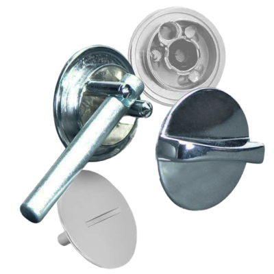 Polished chrome door latch.