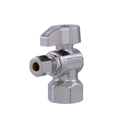 Polished chrome quarter turn angle stop valve.