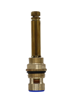 Brass cartridge with black rubber o-ring white ceramic discs and blue rubber seal.