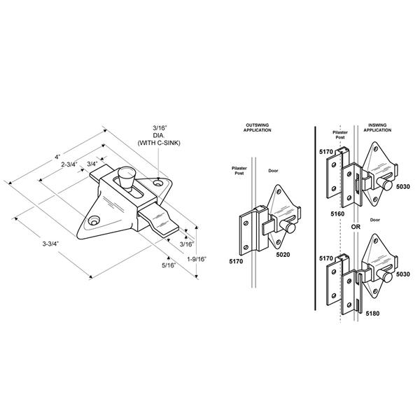 Toilet Partition Door 5030 Surface Mounted Slide Latch with Offset Bar - Image 2