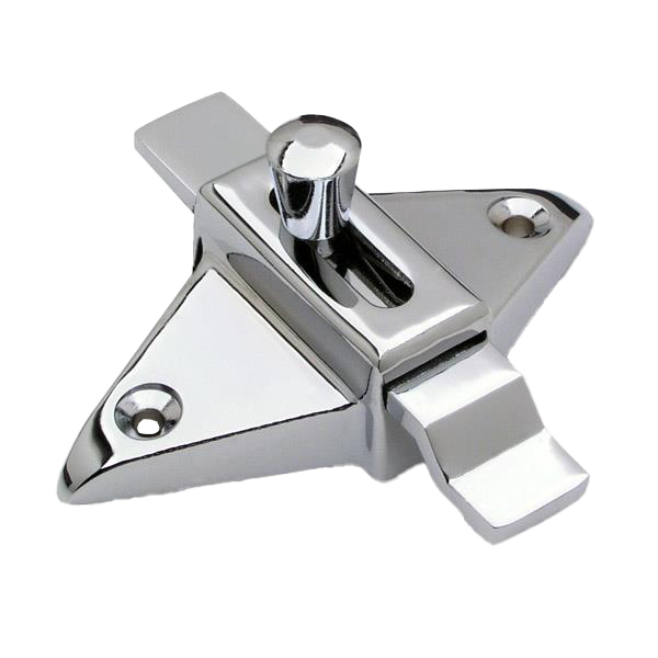 Polished chrome slide latch with 2 screw holes.