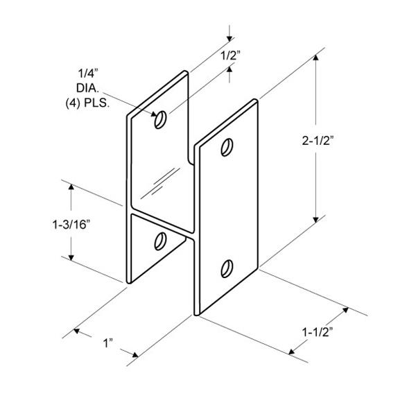 Toilet Partition 1724 1" Aluminum H Wall Bracket - Image 2