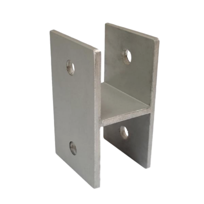 Aluminum H bracket with screw holes.