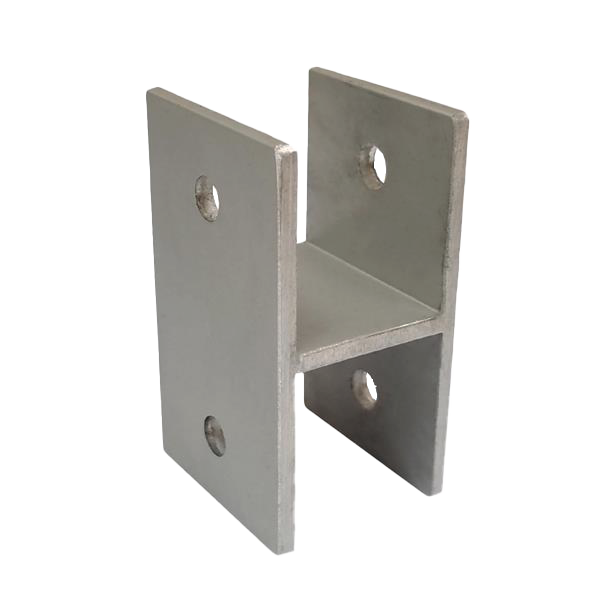 Aluminum H bracket with screw holes.