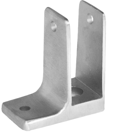Stainless steel wall bracket with 4 screw holes.
