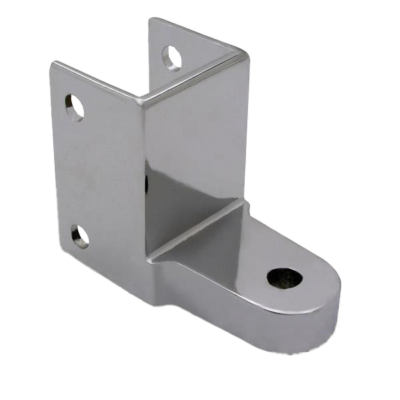 Polished chrome bottom hinger with screw holes.