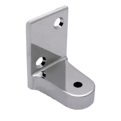Polished chrome bottom hinger with screw holes.