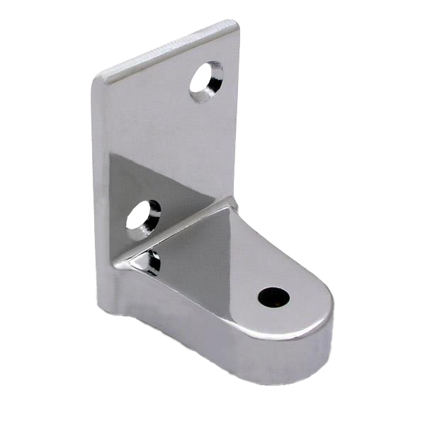 Polished chrome bottom hinger with screw holes.