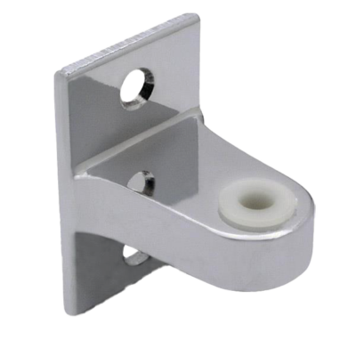 Polished chrome bracket with 2 screw holes and 1 hole for door peg.
