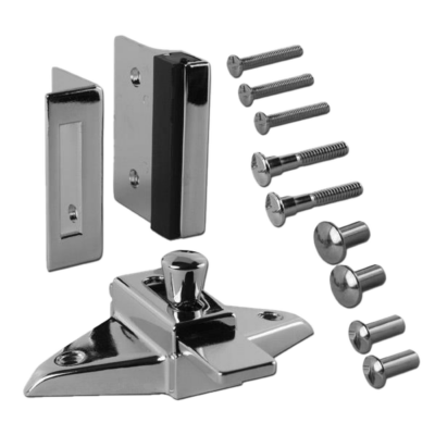 Polished chrome latch keeper bumper and screw kit.
